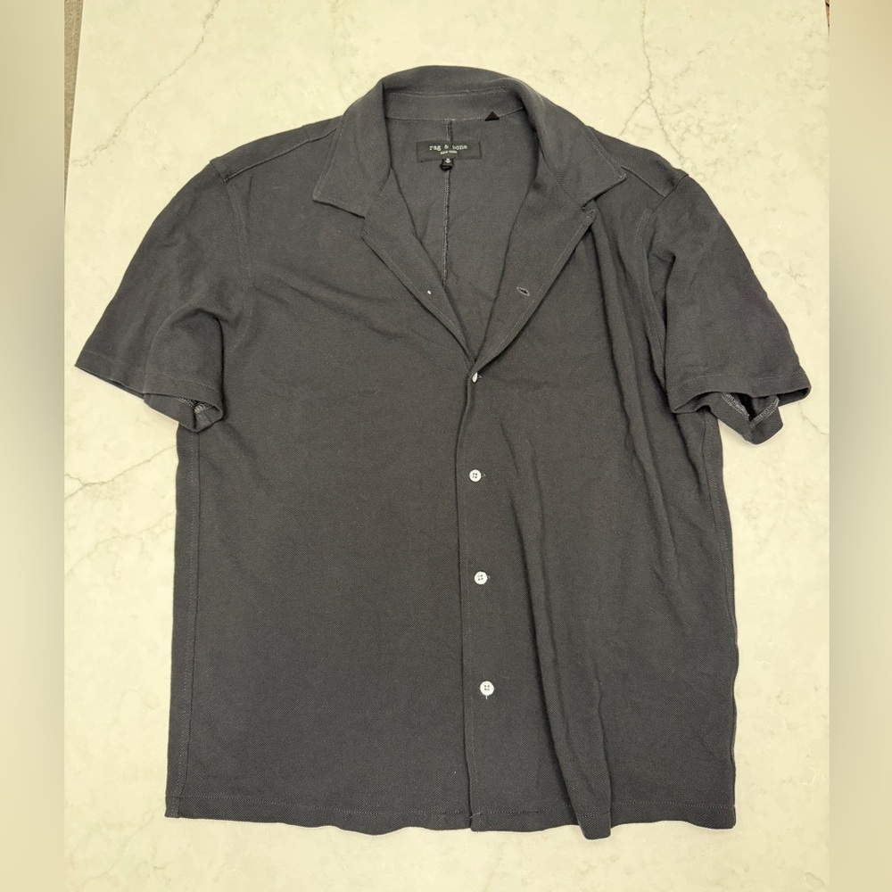 Rag & Bone Short Sleeve Cotton Collared Shirt - Grey/Black - Men’s Size M